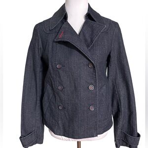 LOFT Dark Blue Double Breasted Jean Jacket